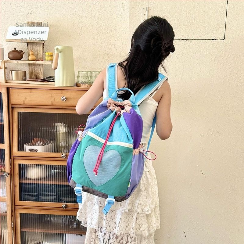 Ruksak za planinarenje sa srčanim dizajnom, lagan, najlon, podstava poliester, zatvaranje šnuralom, džep za mobitel, Ljeto 2025