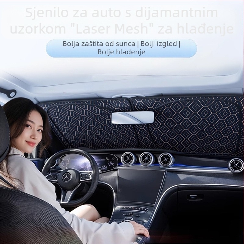 Automobilska sjenila za prednje staklo, materijal laserski film, montaža usisnim čašicama, kompatibilno s prednjim staklom, jednostavan stil