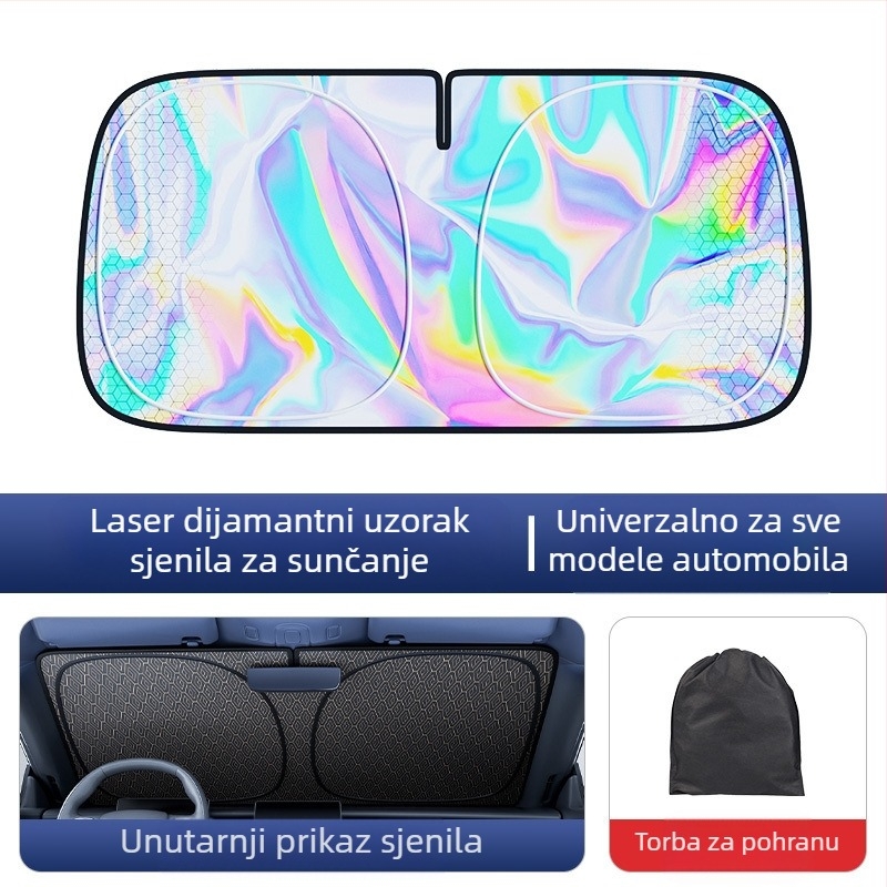 Automobilska sjenila za prednje staklo, materijal laserski film, montaža usisnim čašicama, kompatibilno s prednjim staklom, jednostavan stil