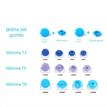 T5 set gumbi od smole, s četiri zatvarača, u kutiji, s alatom, za pletene odjevne komade, 360 i 150 komada