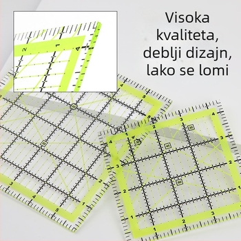 Uglovni ravnalo za patchwork, plastično, s inčnom mjernom skalom i dvobojnim mrežnim linijama za quiltanje
