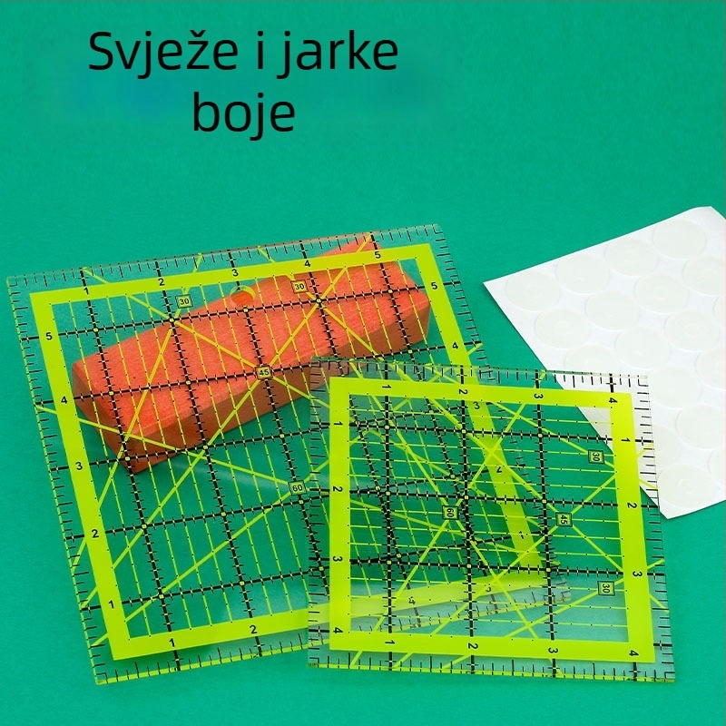 Uglovni ravnalo za patchwork, plastično, s inčnom mjernom skalom i dvobojnim mrežnim linijama za quiltanje