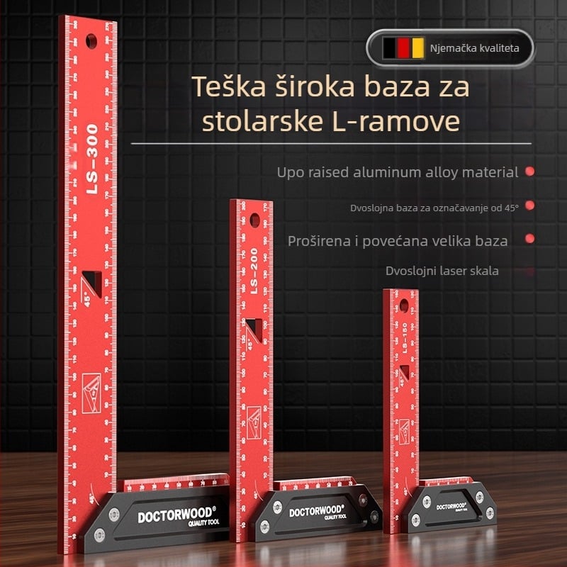 Visoko precizan debeli aluminijski kut sa širokom bazom, 90°