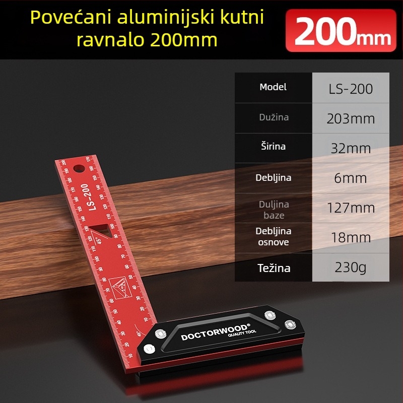 Visoko precizan debeli aluminijski kut sa širokom bazom, 90°