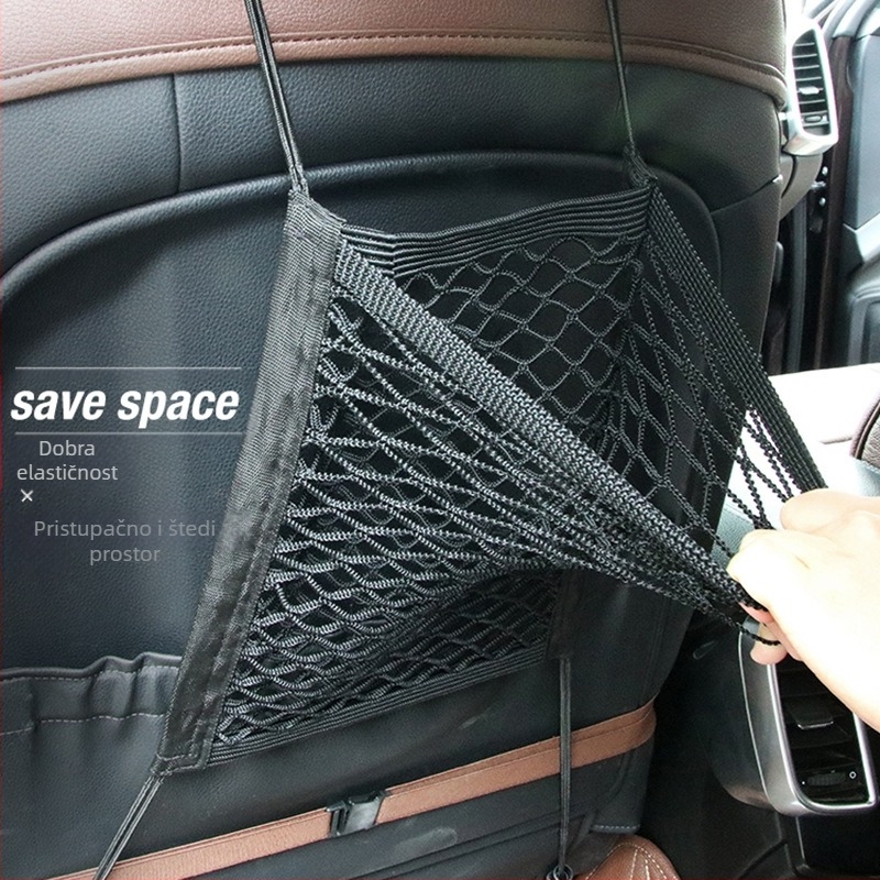 Mrežasta torbica za stražnji dio sjedala automobila s dvostrukim pretincima, univerzalna prilagodba, elastično vješanje, Oxford materijal
