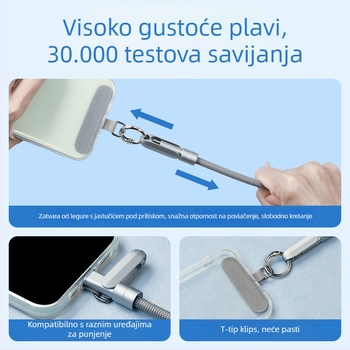Kabel za punjenje telefona 2-u-1 s kaišem, 1-4 konektora, prošireni prijenos, 120W max, tkana konstrukcija