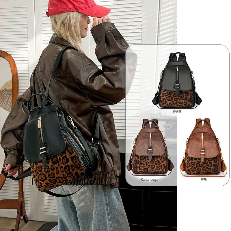 Ženski PU kožni ruksak velike kapacitete – proljeće 2025, podstava od poliestera, zatvoren otvor, unutarnja pretinica