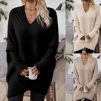 Pulover s V-izrezom, bat rukavi, slobodan kroj, Arctic velvet tkanina (polyester i akril)