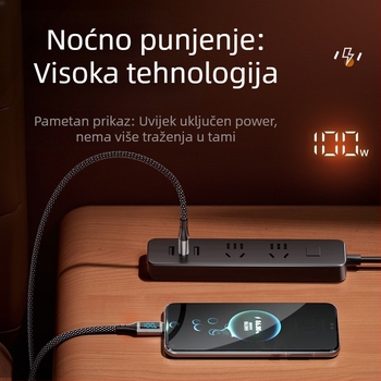 100W kabel za brzo punjenje s digitalnim zaslonom, Lightning i USB-C, aluminijska legura
