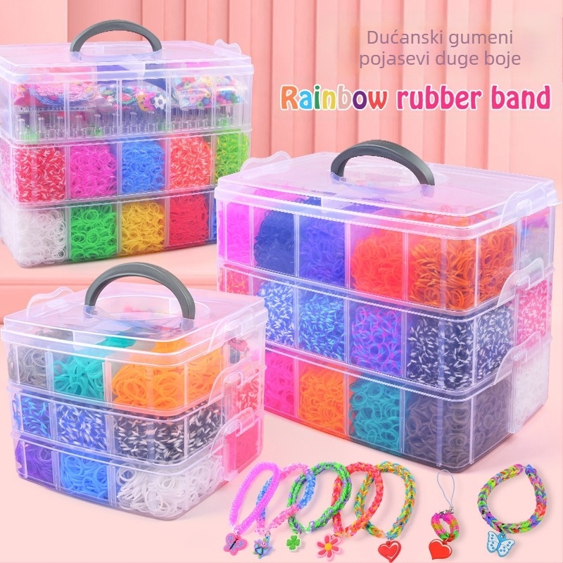 Trostruki DIY pleteni stroj za gumice za djecu – edukativna slagalica, materijal TPR, uzrast 7–14 godina