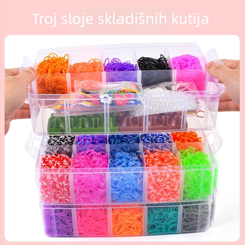 Trostruki DIY pleteni stroj za gumice za djecu – edukativna slagalica, materijal TPR, uzrast 7–14 godina