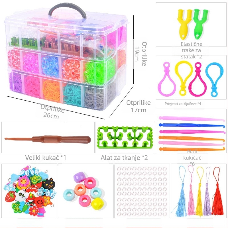 Trostruki DIY pleteni stroj za gumice za djecu – edukativna slagalica, materijal TPR, uzrast 7–14 godina