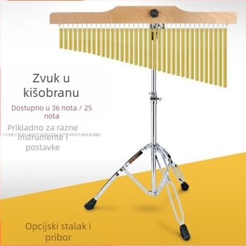 Drveni vjetra zvončići – set s 25- i 36-tonim zvončićima, drveno zvučno drvo s nosačem i 20 zvona u nizu; za uzrast 7–14 godina.