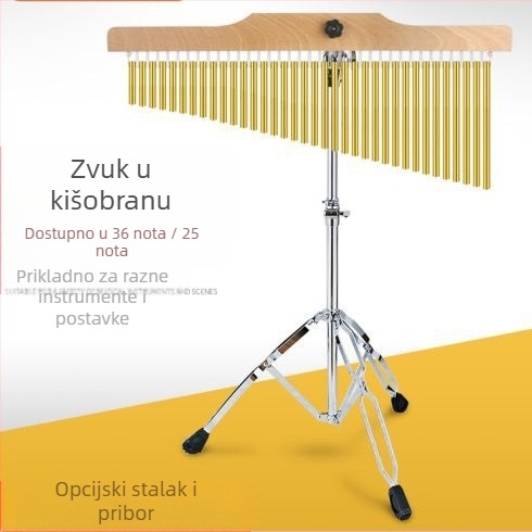 Drveni vjetra zvončići – set s 25- i 36-tonim zvončićima, drveno zvučno drvo s nosačem i 20 zvona u nizu; za uzrast 7–14 godina.