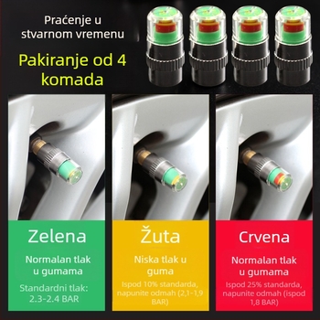 Metalna kapica za upozorenje tlaka u gumama, 2,4 bara raspon, boja zaslon, praćenje tlaka u gumama