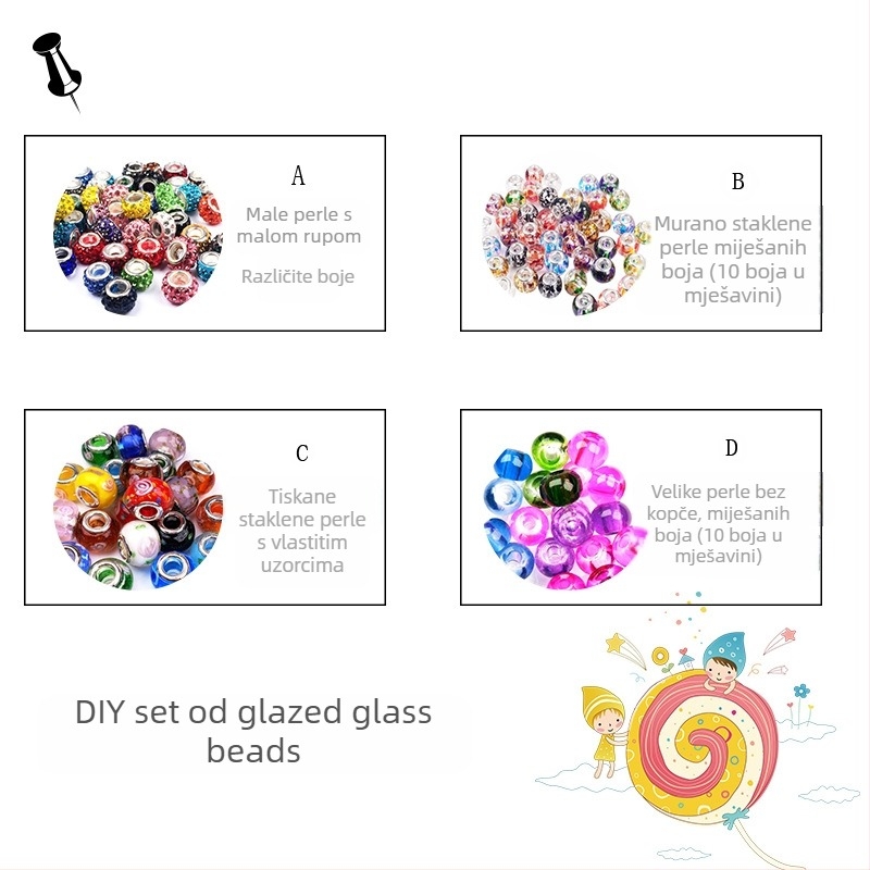 DIY set perli za narukvice i ogrlice – staklene glazirane perle s velikim otvorom, perle od mekanog gline Shamballa dijamantne perle; Tip: slobodne perle; Materijal: staklo/glazura; Obrada: kaljenje, pečenje boja, premaz