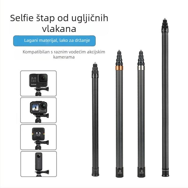 Produžni štap za Insta360 i GoPro panoramske akcijske kamere, aluminijska legura, nosivost do 2 kg