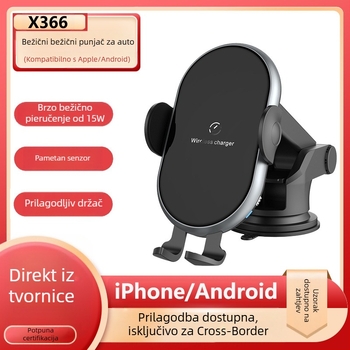 Univerzalni držač za telefon za automobilni ventilacijski otvor s bežičnim 15W brzom punjenju, senzor aktivacije, izlaz 5V3A, QC3.0