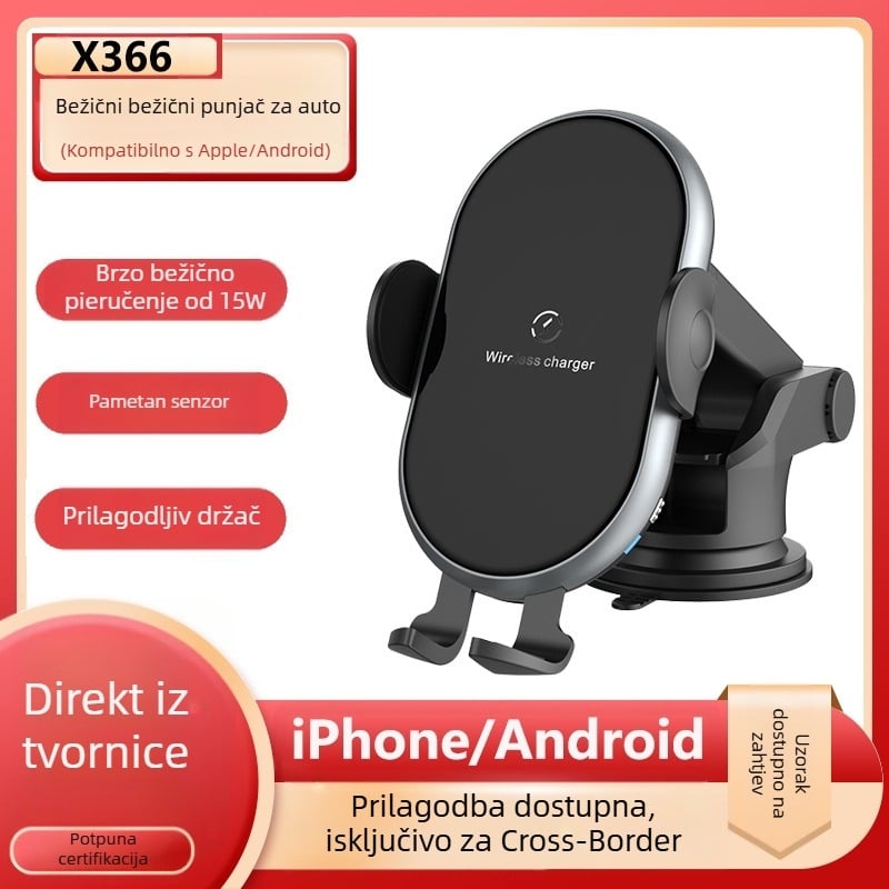 Univerzalni držač za telefon za automobilni ventilacijski otvor s bežičnim 15W brzom punjenju, senzor aktivacije, izlaz 5V3A, QC3.0