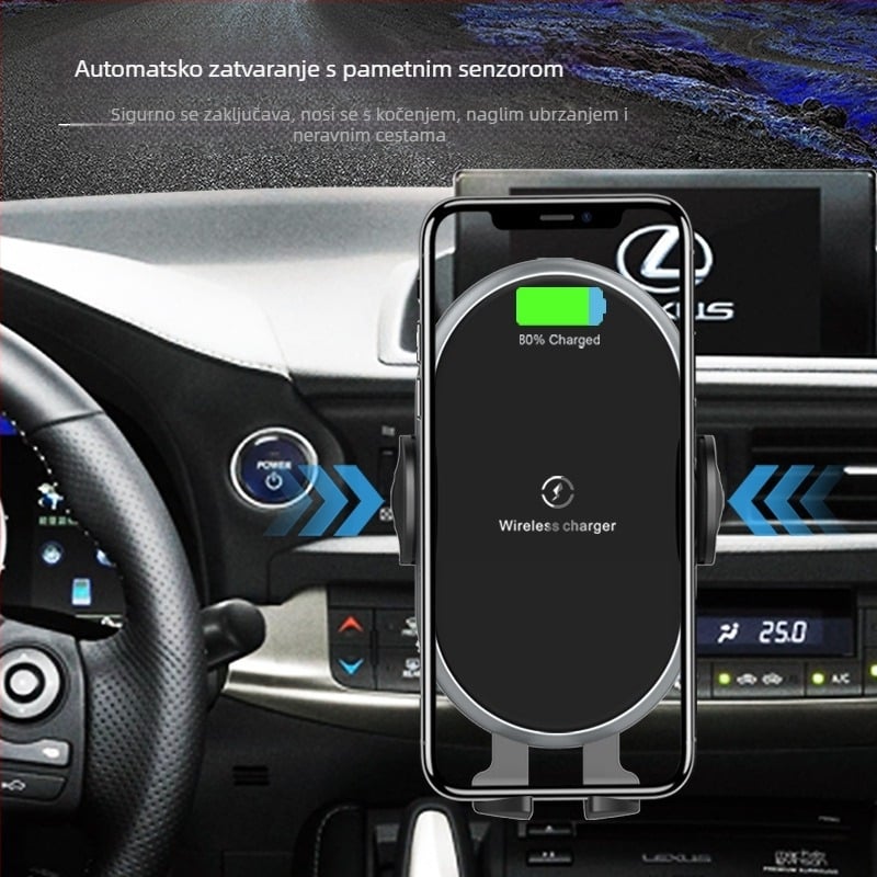 Univerzalni držač za telefon za automobilni ventilacijski otvor s bežičnim 15W brzom punjenju, senzor aktivacije, izlaz 5V3A, QC3.0