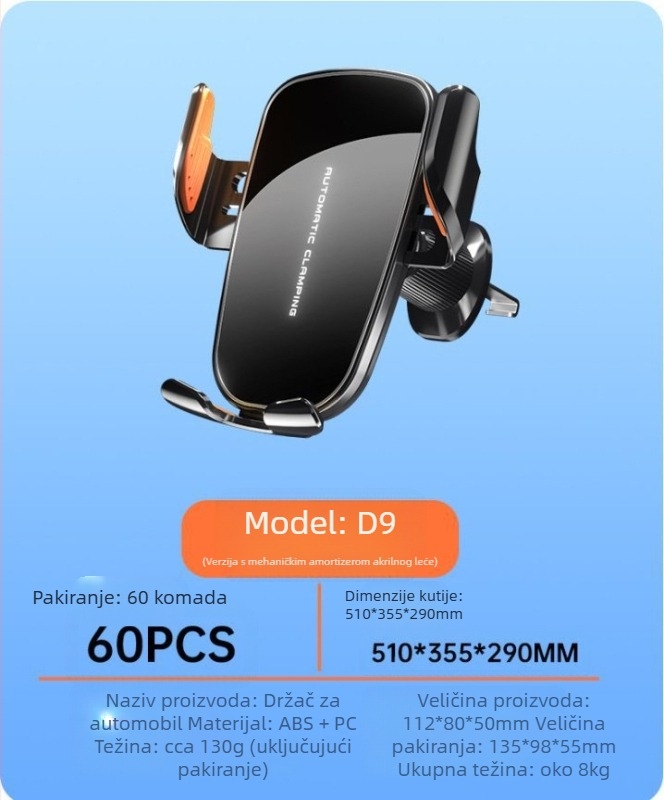 Držač za mobitel u automobilu s bežičnim punjenjem 15W, universalna kompatibilnost, snap-on montaža na otvor za ventilaciju, za navigaciju.