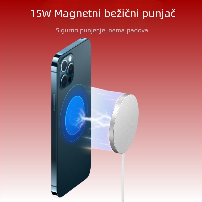 MagSafe bežični punjač s aluminijskim tijelom – 15W PD magnetsko punjenje, kompatibilno s iPhone 12