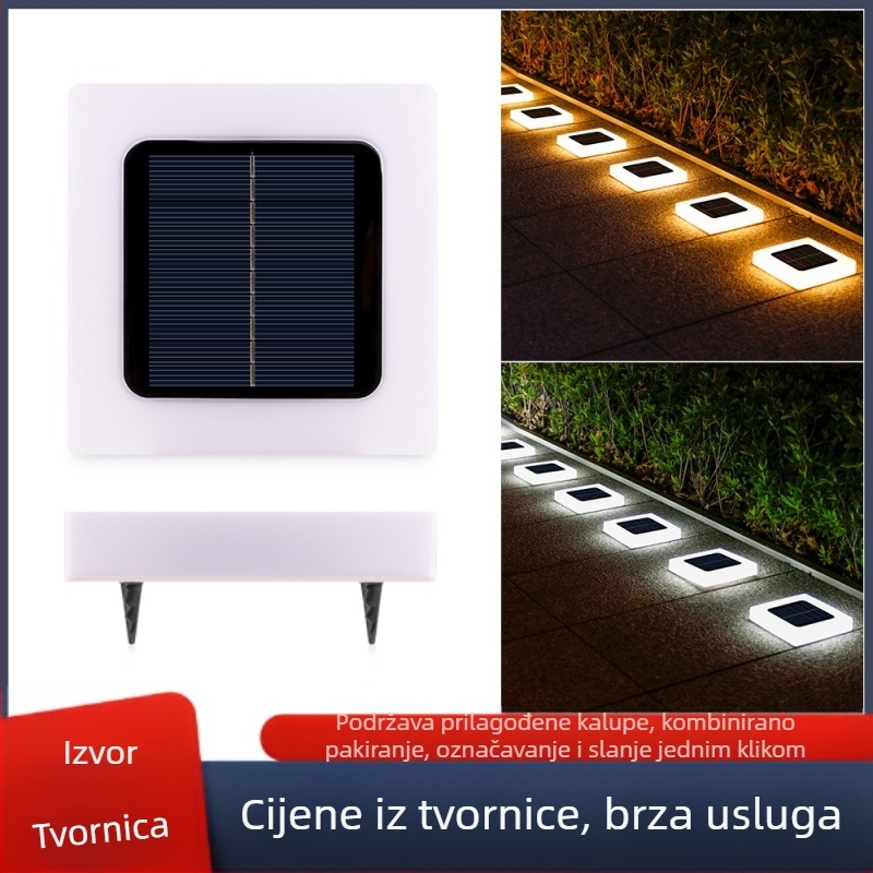 Solarna podzemna LED lampica za vrt, 5W, 6–12 sati osvjetljenja, vodootporna na kišu, model: Velika kvadratna mat lampica