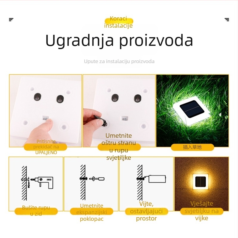 Solarna podzemna LED lampica za vrt, 5W, 6–12 sati osvjetljenja, vodootporna na kišu, model: Velika kvadratna mat lampica