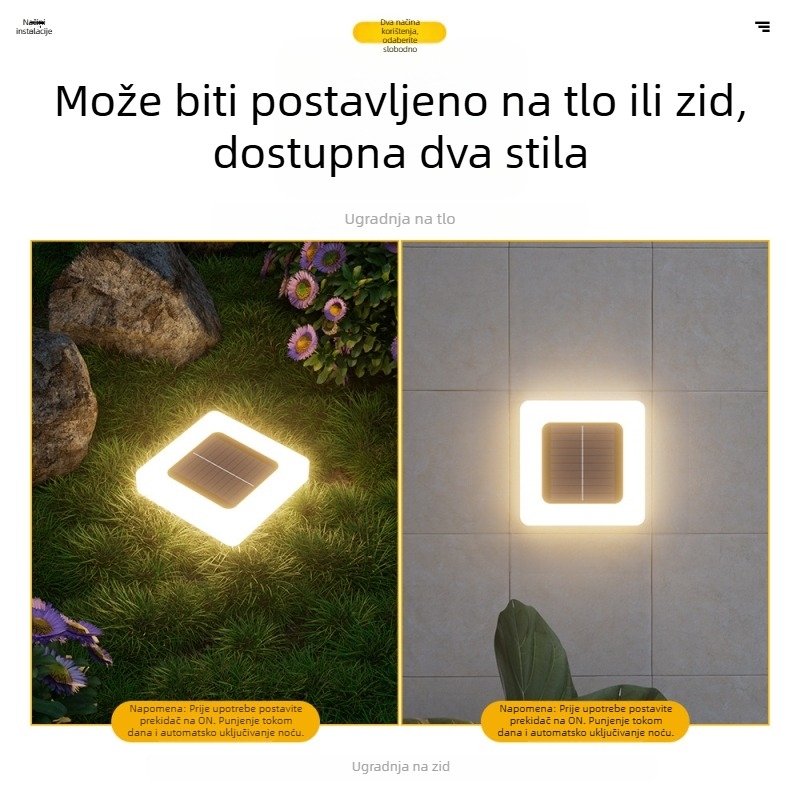 Solarna podzemna LED lampica za vrt, 5W, 6–12 sati osvjetljenja, vodootporna na kišu, model: Velika kvadratna mat lampica