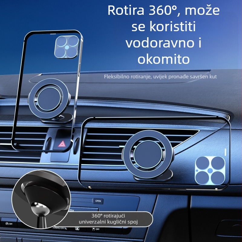 360° rotirajući držač za telefon na ploči automobila, s ljepilom, sklopiv i magnetski, prilagodljiv