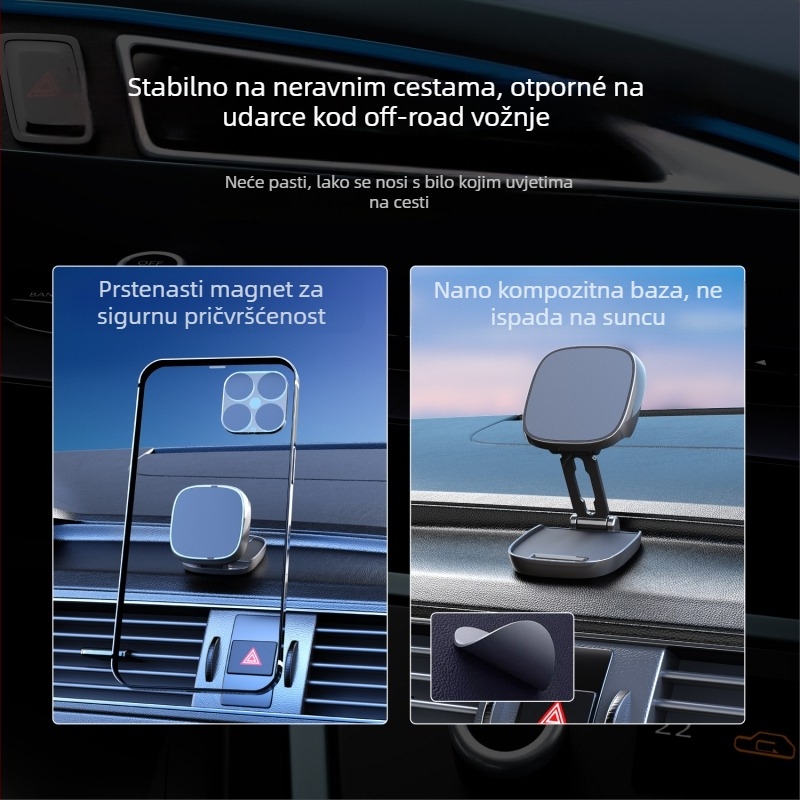 360° rotirajući držač za telefon na ploči automobila, s ljepilom, sklopiv i magnetski, prilagodljiv