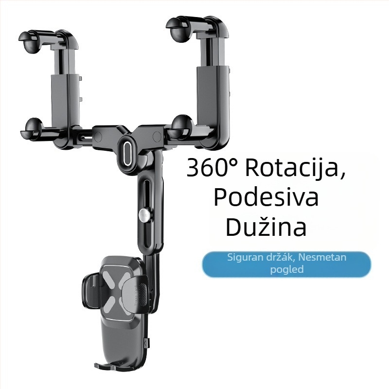 Držač za retrovizor automobila s izvučnim držačem za telefon, ABS, model R004, kompatibilan s Apple, Huawei i Xiaomi