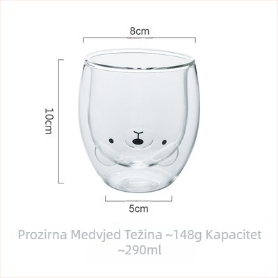 Šalica od borosilikatnog stakla s dvostrukim slojem, dizajnom medvjeda i patke, bez drške, za vruće napitke