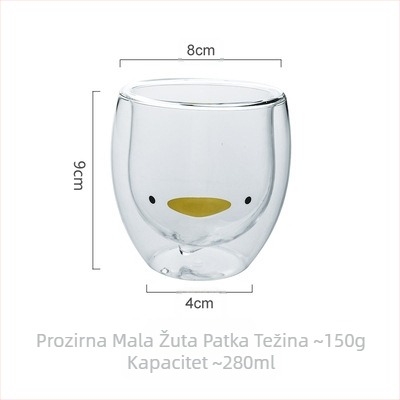 Šalica od borosilikatnog stakla s dvostrukim slojem, dizajnom medvjeda i patke, bez drške, za vruće napitke