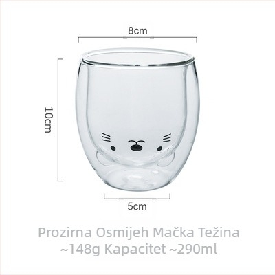 Šalica od borosilikatnog stakla s dvostrukim slojem, dizajnom medvjeda i patke, bez drške, za vruće napitke