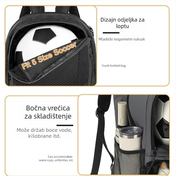 Ruksak za trening nogometa s velikim kapacitetom, vodootporan, odvojeni pretinac za cipele, prozračan, zakrivljene naramenice, Oxford tkanina