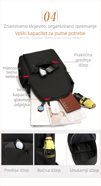 Platneni školski ruksak s uzorkom slova, prozračan, kapacitet 20–35 L, podstava od poliestera