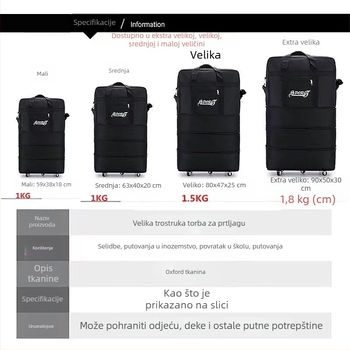 Sklopiva torba za prtljagu s univerzalnim kotačićima, 1,6 kg, Oxford tkanina, vodootporna i proširiva, za poslovna putovanja