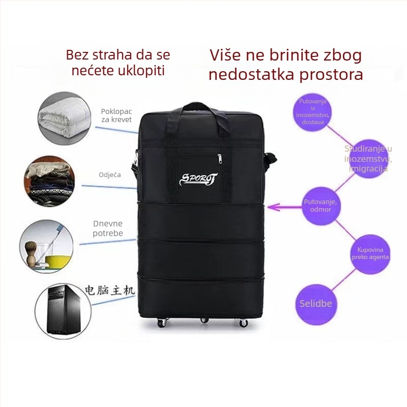 Sklopiva torba za prtljagu s univerzalnim kotačićima, 1,6 kg, Oxford tkanina, vodootporna i proširiva, za poslovna putovanja