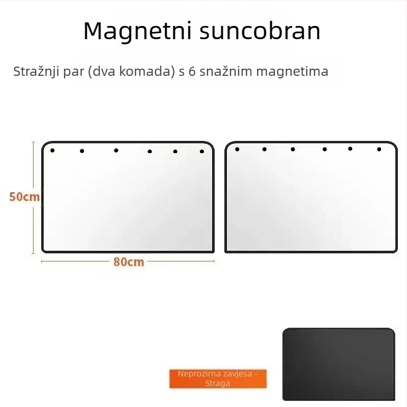 Magnetska sjenila za prozore automobila - srebrno presvučena tkanina, reflektirajuća, toplinska izolacija, prilagodljiva, Univerzalna ugradnja