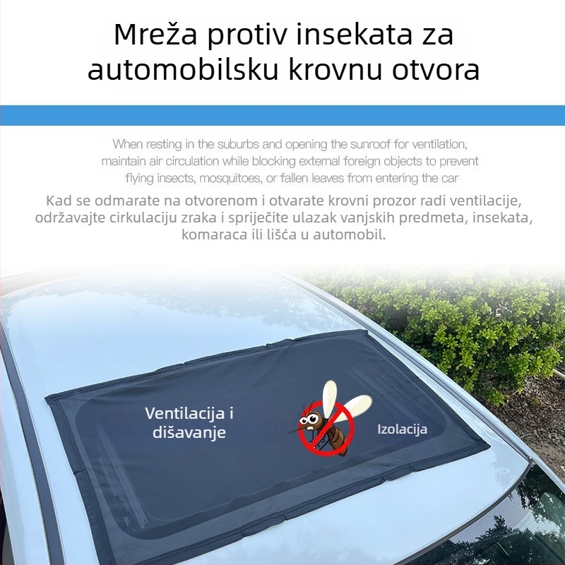 Automobilski zaslon protiv komaraca za sunčani krovni prozor, mrežasti, proziran, visića ugradnja, za opći model, podržava ispis logotipa