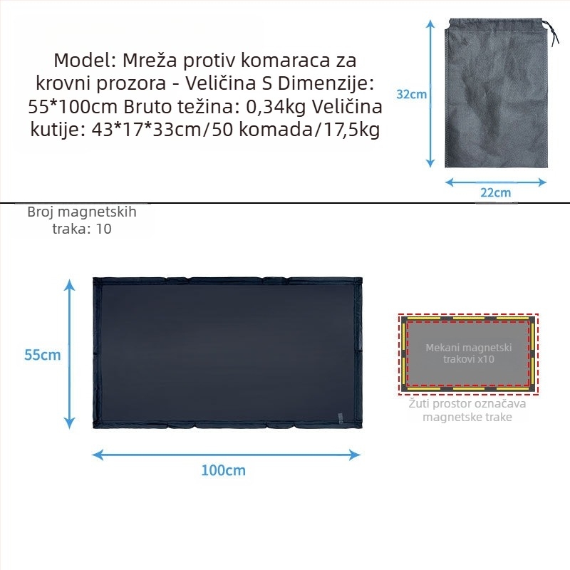 Automobilski zaslon protiv komaraca za sunčani krovni prozor, mrežasti, proziran, visića ugradnja, za opći model, podržava ispis logotipa