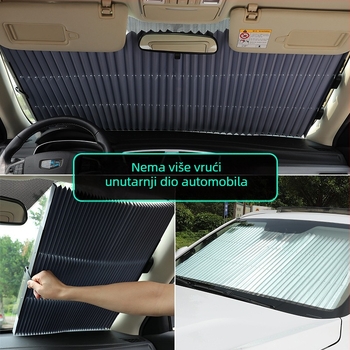 Automobilska sjenila za sunce s automatskim proširivanjem, montaža usisnim čašicama, aluminijska folija, težina 0,6 kg, mogućnost prilagodbe proizvodnje i tiskanja logotipa