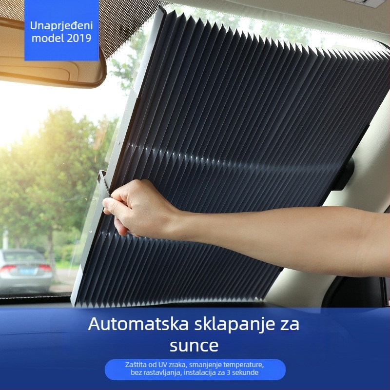 Automobilska sjenila za sunce s automatskim proširivanjem, montaža usisnim čašicama, aluminijska folija, težina 0,6 kg, mogućnost prilagodbe proizvodnje i tiskanja logotipa