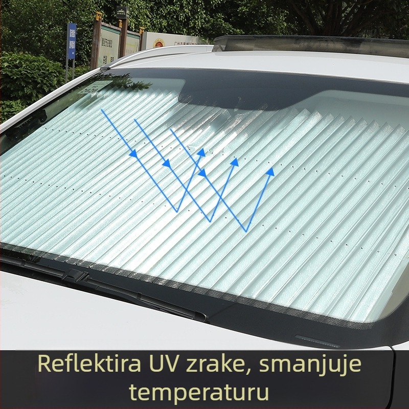 Automobilska sjenila za sunce s automatskim proširivanjem, montaža usisnim čašicama, aluminijska folija, težina 0,6 kg, mogućnost prilagodbe proizvodnje i tiskanja logotipa