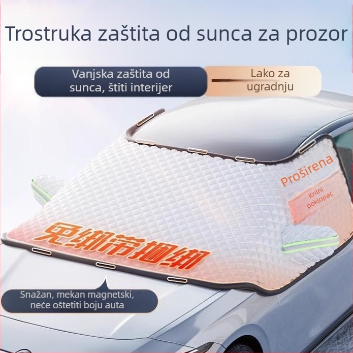 Pokrov za prednje staklo automobila - debeli aluminijski film, pričvršćivanje usisnim čašicama, univerzalna prilagodba, težina 1 kg