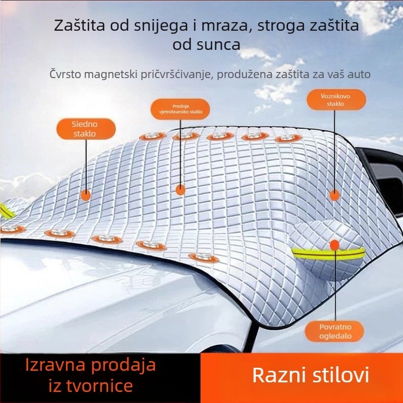 Pokrov za prednje staklo automobila - debeli aluminijski film, pričvršćivanje usisnim čašicama, univerzalna prilagodba, težina 1 kg