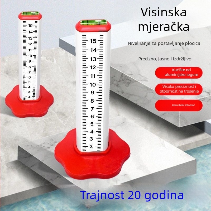 Četverostrano aluminijsko ravnalo za niveliranje i horizontalno poravnavanje za zidarstvo i pločice