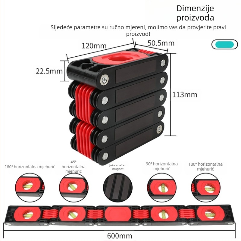 Visoko precizan sklopivi nivelirometer za stolariju, magnetski kutomjer, višenamjenski mjerni alat