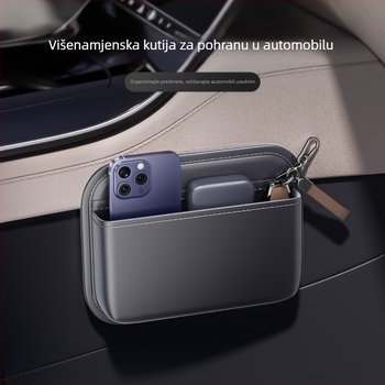 Ljepljiva auto torba za pohranu za središnju konzolu i prostor između sjedala — koža, vodootporna, sklopiva, prilagodljiva (kapacitet 600 ml)